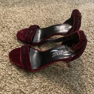 Velvet Burgundy Heels with Black Stones